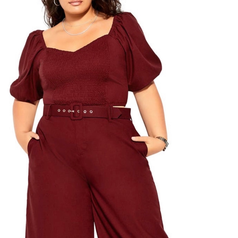 New City Chic Shirred Dreams Pomegranate Puff Sleeve Crop Top Size 22 XL
